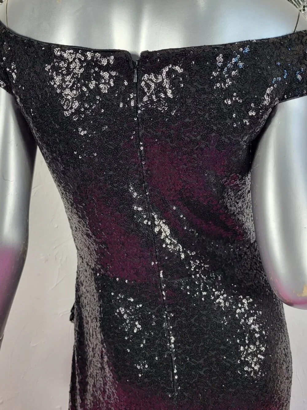 NWT~$595~TADASHI SHOJI~M~BLACK SEQUIN SLIT RUFFLE RUCHED PROM EVENING MAXI DRESS